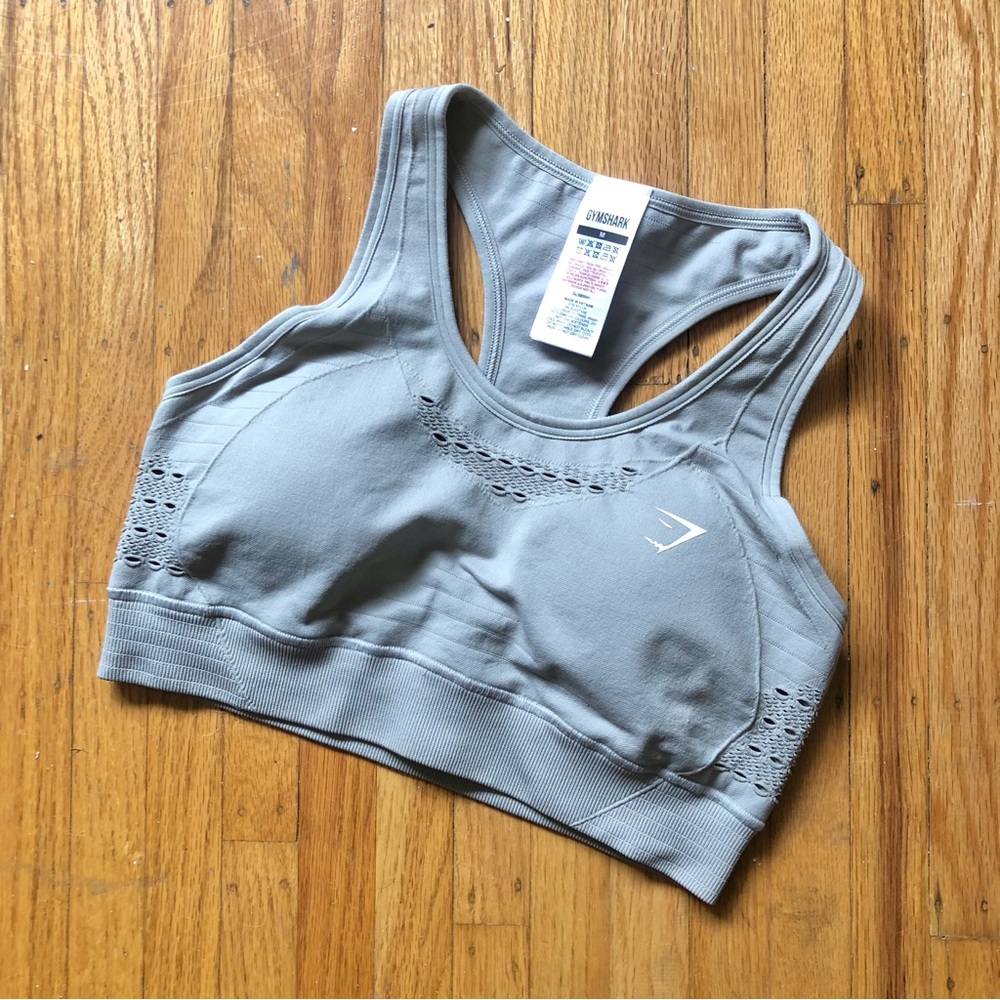 Gymshark padded perforated bra taupe grey M